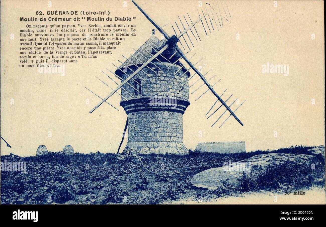 Guérande Loire Inferieure, Moulin de Crémeur dit Moulin du Diable, Windmühle – weltweite Nutzung Stockfoto