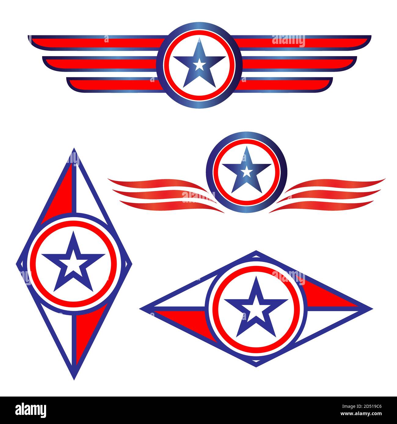 Amerikanische Symbole Zeichen Logo Emblem Symbole setzen Vektor Bild. Stock Vektor