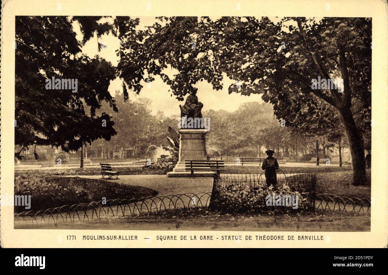 Moulins sur Allier, Square de la Gare, Statue Banville - weltweite Nutzung Stockfoto