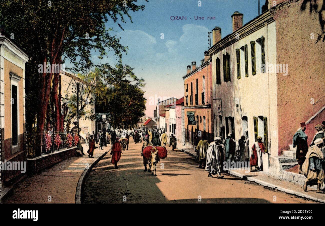 Oran Algerien, vue générale d'une rue, Einheimische, Esel, Geschäft weltweit Stockfoto