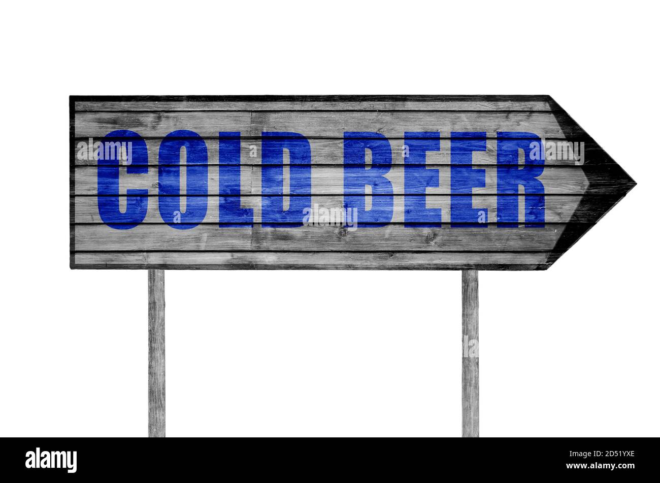 Kaltes Bier Holzschild mit auf einem Strand Hintergrund Stockfoto