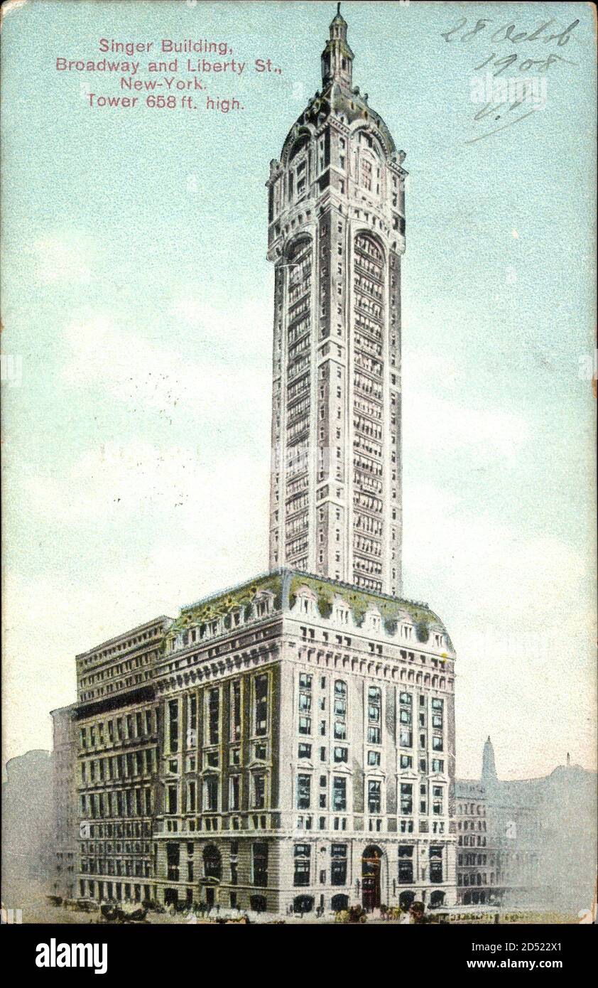 New York City USA, Singer Building, Boradway und Liberty – weltweite Nutzung Stockfoto