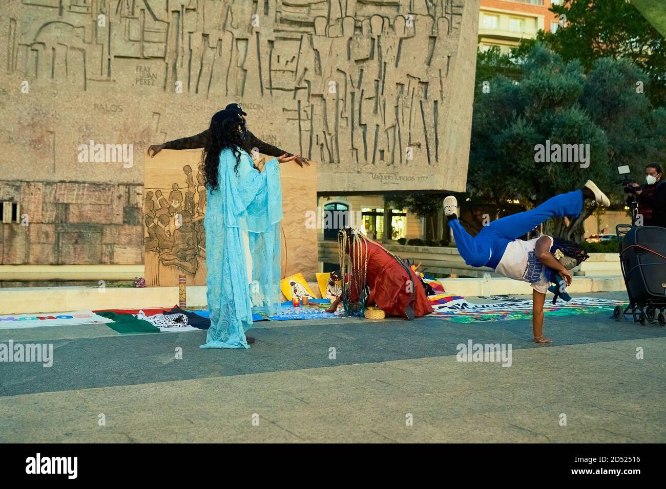 Plaza Colon, Dia Nacional de España, Dia de la Hispanidad, Protest, Madrid, Spanien, 12. Oktober 2020 Stockfoto