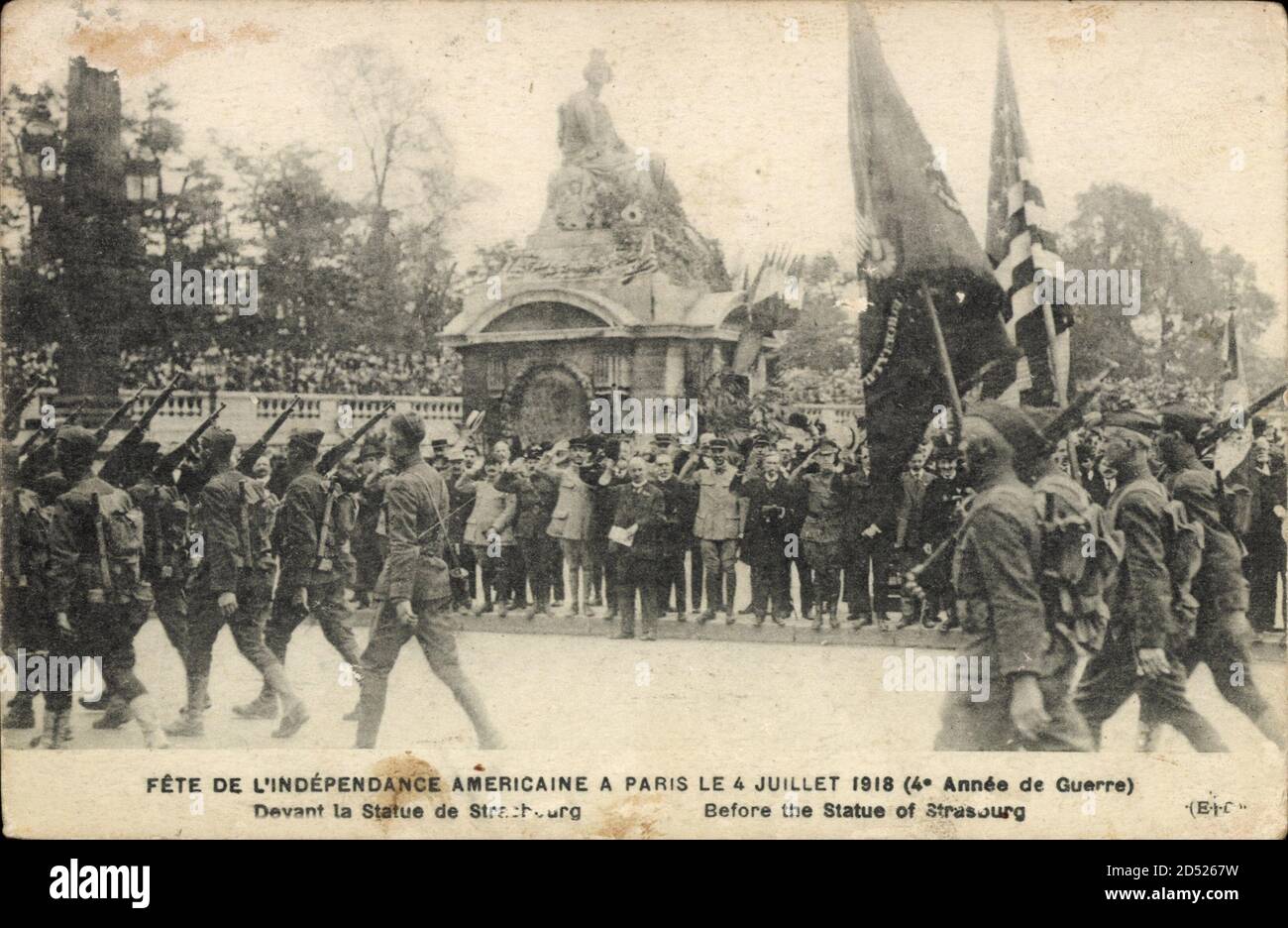 Fête de l'Indépendance Americaine à Paris, 4. Juli 1918, Statue de Strasbourg Weltweite Nutzung Stockfoto