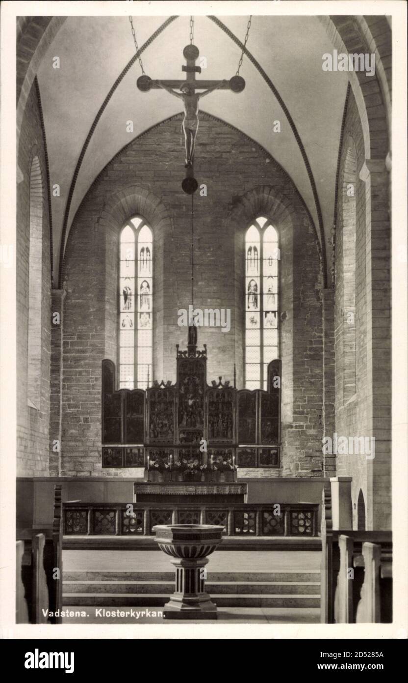 Vadstena Schweden, Klosterkyrkan, Innenansicht, Altar - weltweite Nutzung Stockfoto