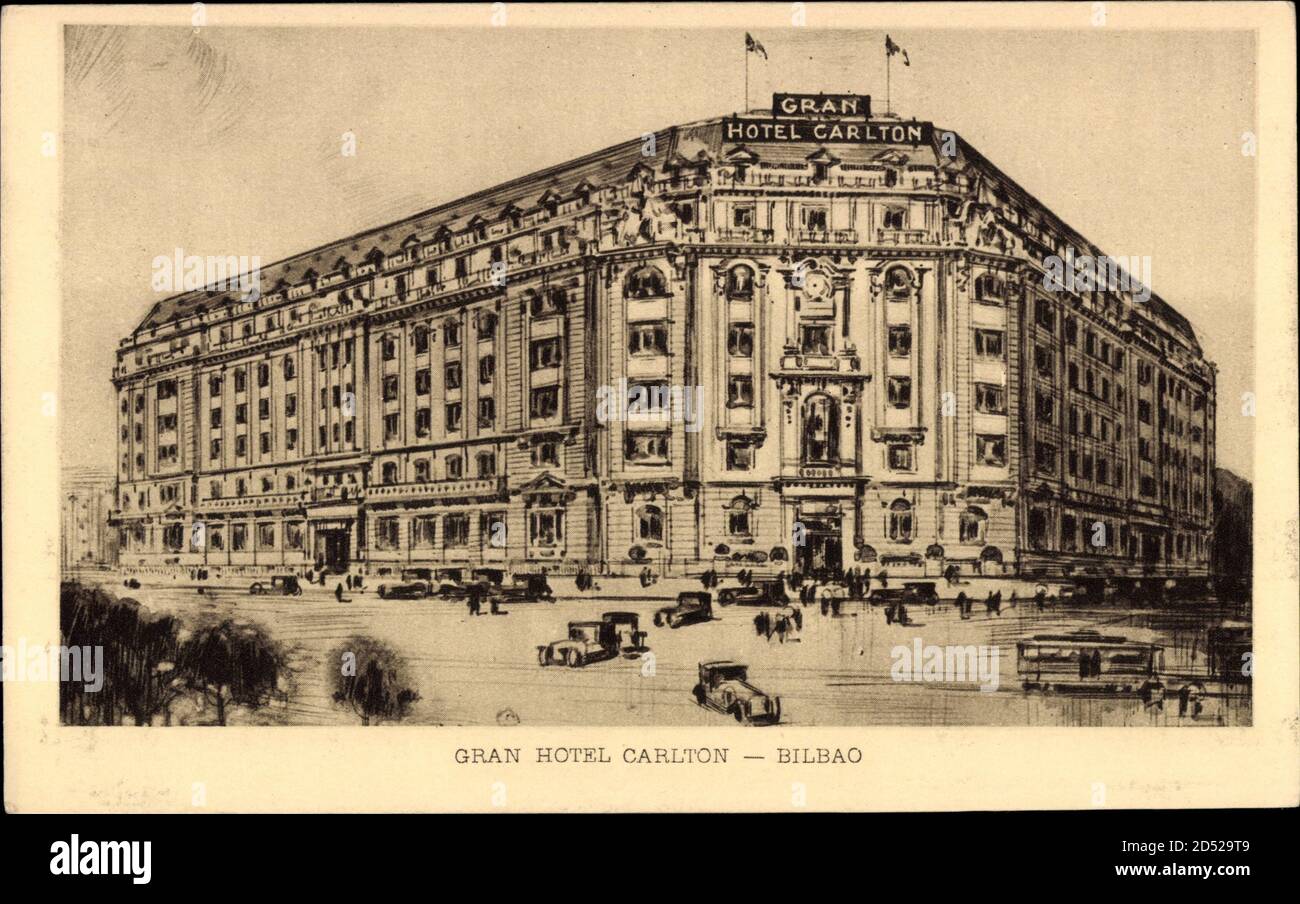 Bilbao Backenland, Gesamtansicht des Gran Hotel Carlton, Nutzung weltweit Stockfoto