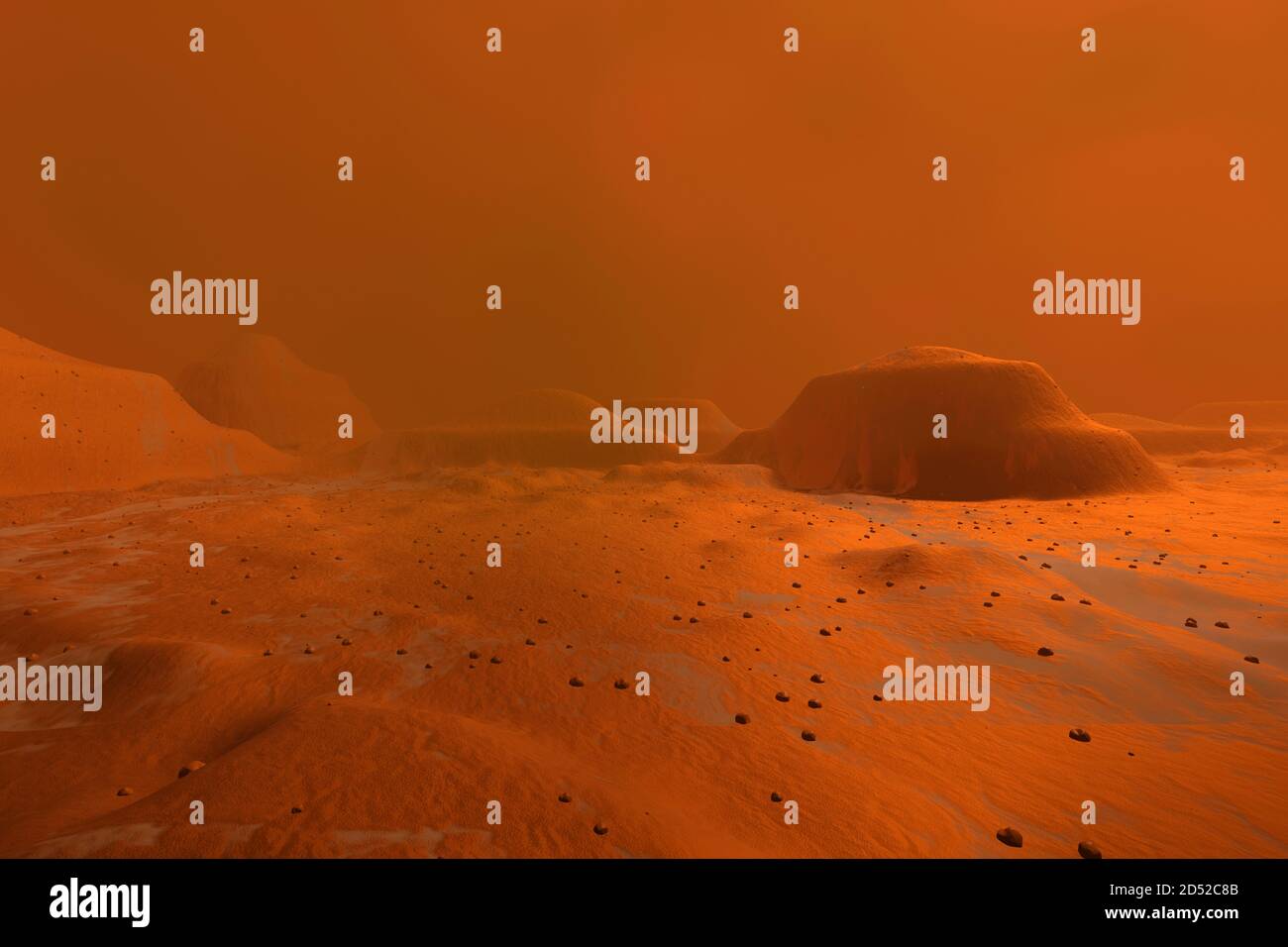 3D Illustration einer Landschaft auf dem Mars. Stockfoto