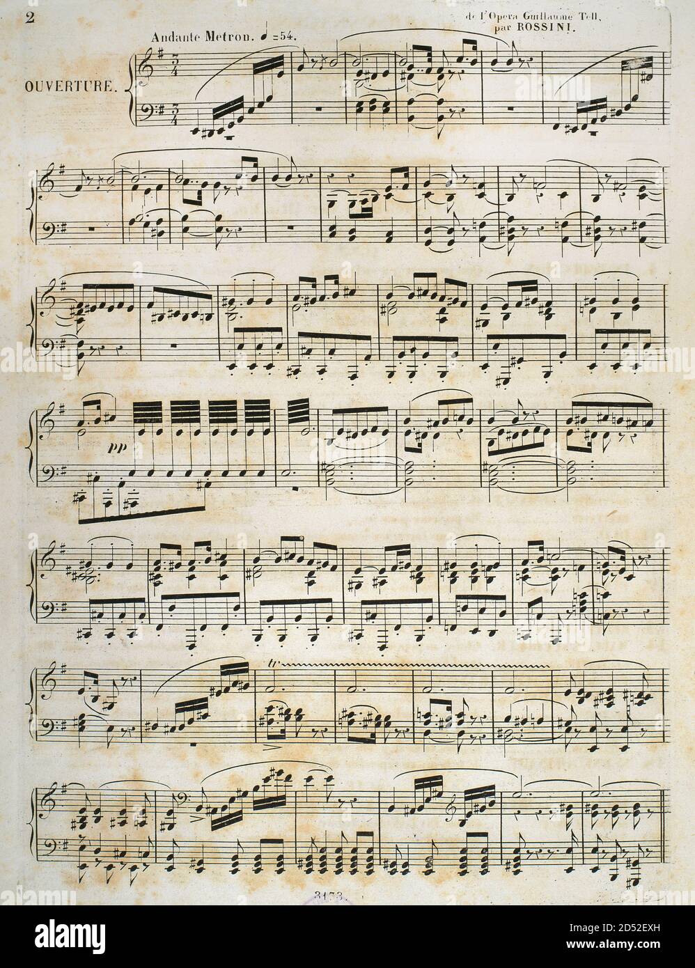 Gioacchino Rossini (1792-1868). Italienischer Komponist. Noten von 'William Tell'. Französischsprachige Oper in vier Akten. Sie wurde am 3. August 1829 von der Pariser Oper im Salle Le Peletier uraufgeführt. Musikbibliothek des Hofes. Turin, Italien. Stockfoto