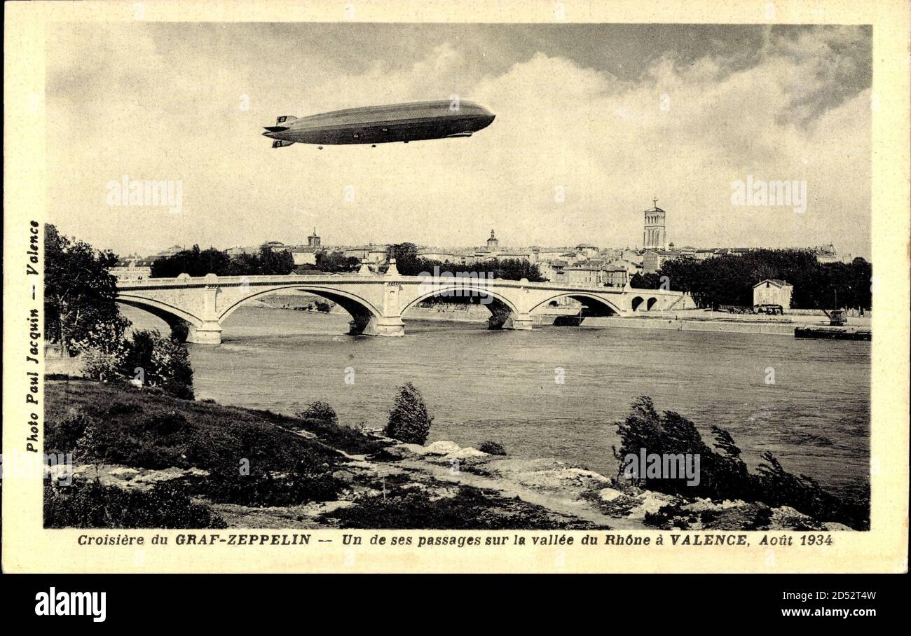 Valence Drôme, Graf Zeppelin, LZ 127, Vallée du Rhône, Août 1934 Stockfoto