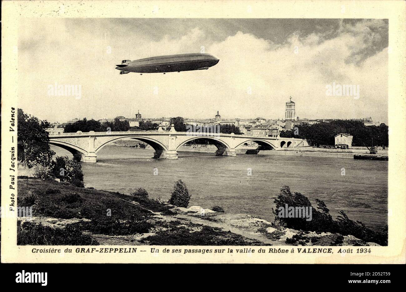 Valence Drôme, Graf Zeppelin, LZ 127, Vallée du Rhône, Août 1934 Stockfoto