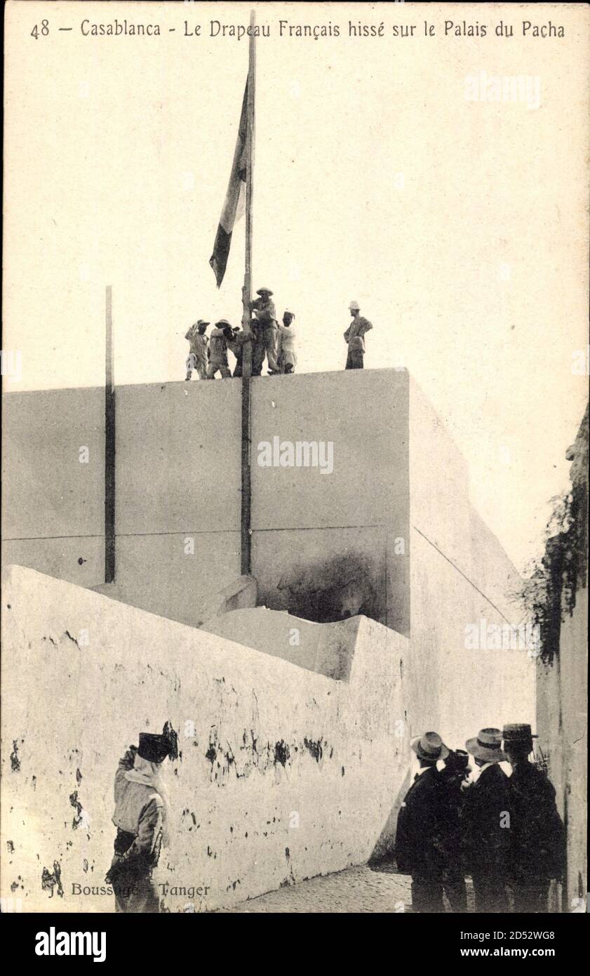 Casablanca Marokko, Le Drapeau Francais hissé sur le Palais du Pacha – weltweite Nutzung Stockfoto