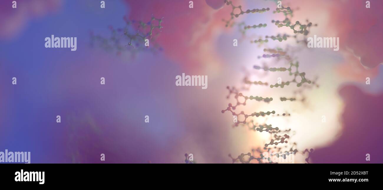 Eine Mischung aus Biomolekülen und Proteinen (Makromolekülen). In der Biochemie des Lebens sind Tausende von verschiedenen Molekülen involviert. Stockfoto