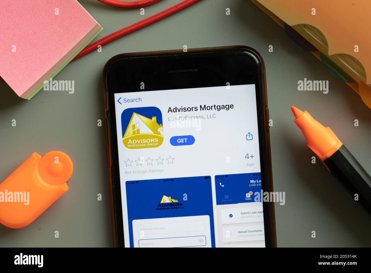New York, USA - 29. September 2020: Advisors Mortgage mobile App Logo auf dem Handy-Bildschirm Nahaufnahme, illustrative Editorial Stockfoto