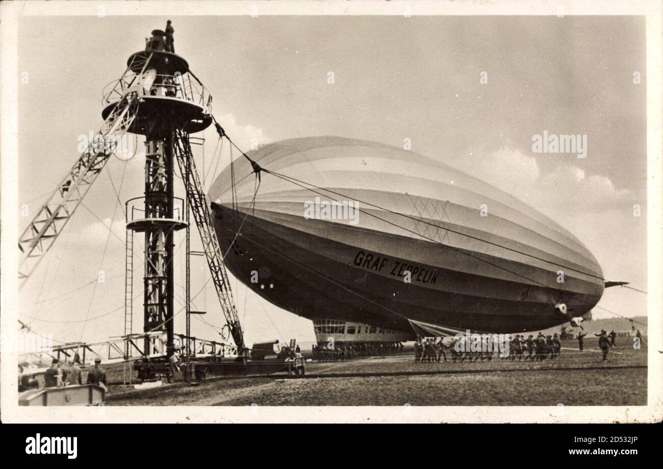 Luftschiff, Graf Zeppelin, LZ 127, am Ankermast befestigt Stockfoto