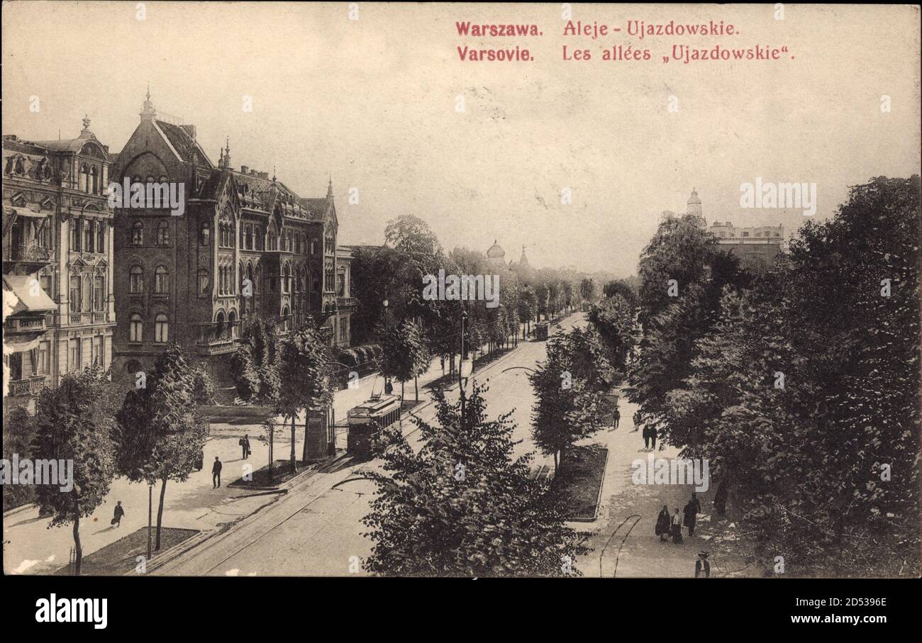 Warszawa Warschau Polen, Aleje Ujazdowskie, Allee, Straßenbahn weltweit im Einsatz Stockfoto