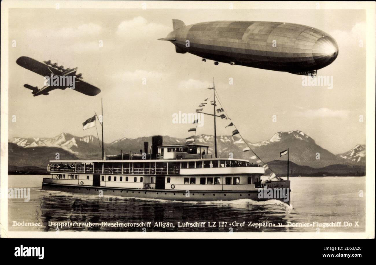 Bodensee, Salondapfer Allgäu, Luftschiff LZ 127 Graf Zeppelin, Dornier X weltweit im Einsatz Stockfoto