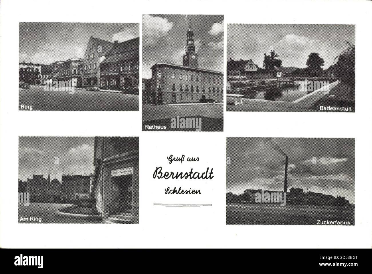 Bierutów Bernstadt Schlesien, Rathaus, Ring, Zuckerfabrik, Badeanstalt weltweit Stockfoto