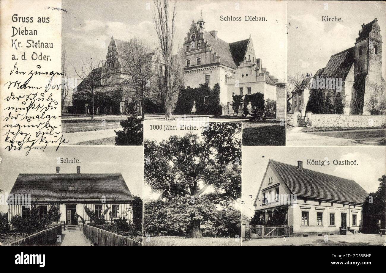 Dieban Kreis Steinau an der oder Schlesien, Schloss, Kirche, Schule weltweit im Einsatz Stockfoto