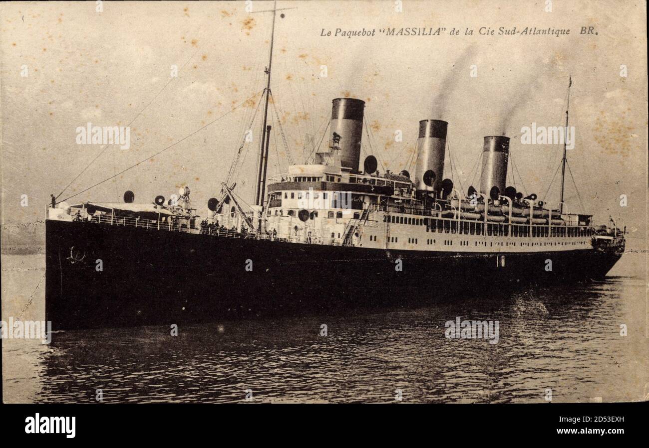 Paquebot Massilia, Dampfschiff auf See, Cie de Navigation Sud Atlantique weltweit im Einsatz Stockfoto