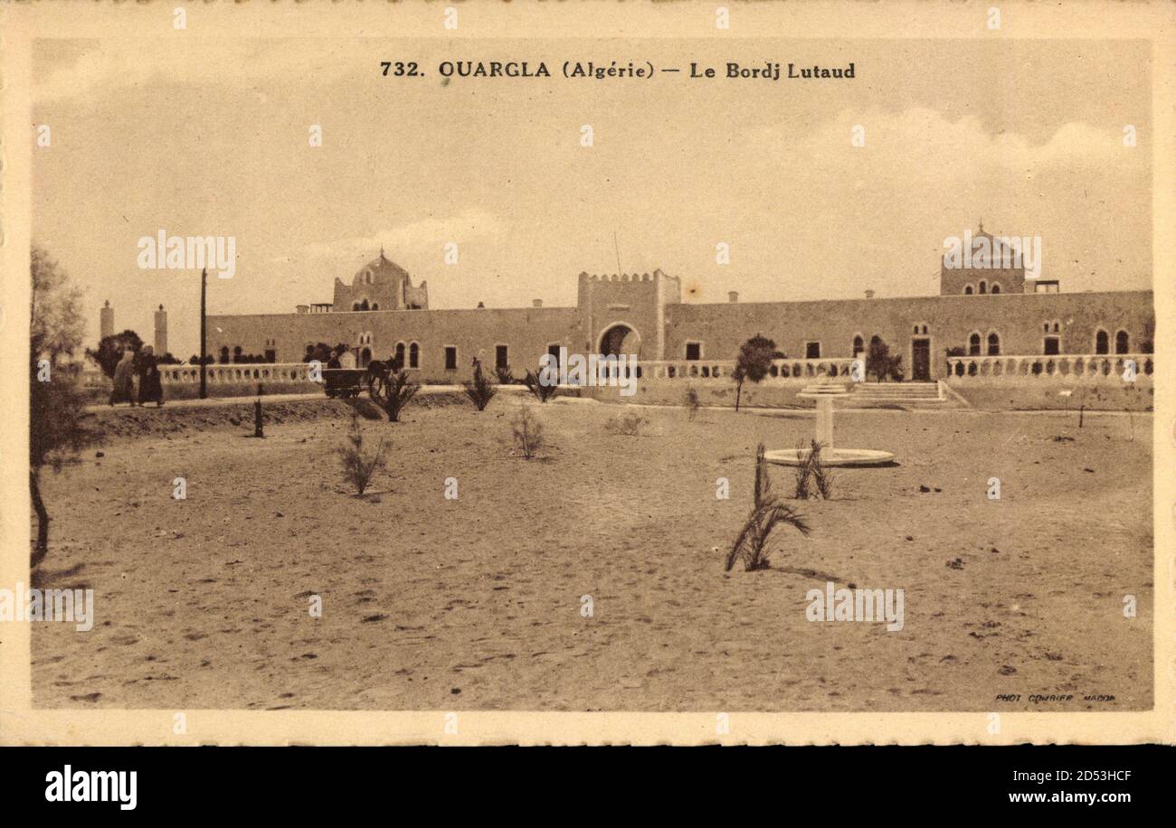 Ouargla Algerien, Le Bordj Lutaud, Brunnen, Fassade, Blick auf ein Gebäude Stockfoto