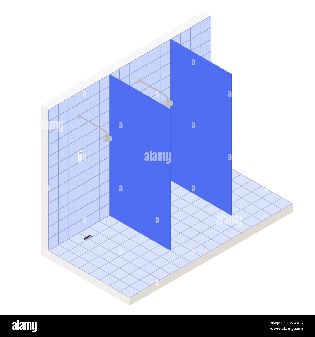 Isometrische Duschen Kabinen im Pool oder Fitnessraum. Vektor Innendarstellung des Badezimmers Stock Vektor