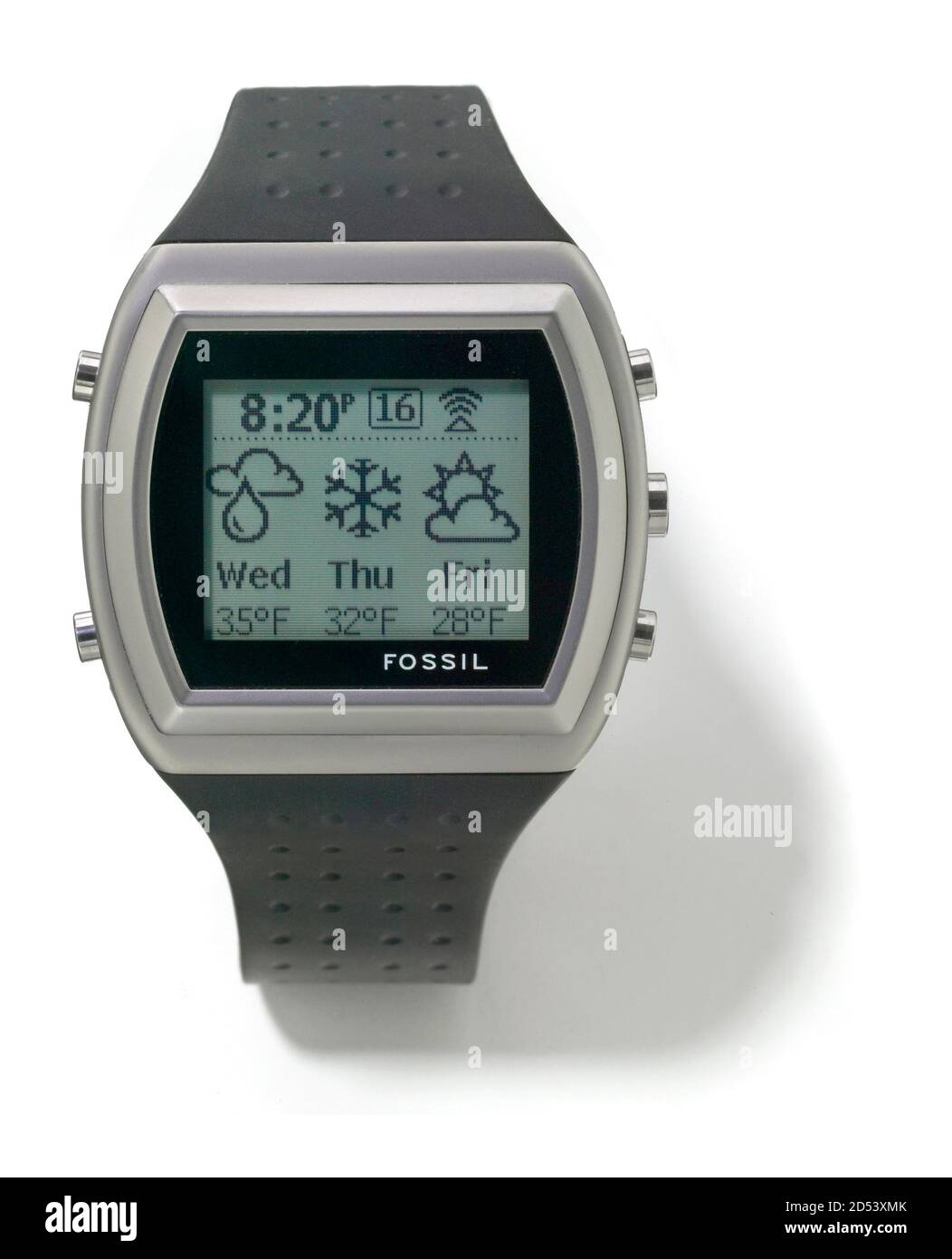 Fossil msn Direct Armbanduhr, die das Wetter über fm prognostiziert Radio  auf weißem Hintergrund fotografiert Stockfotografie - Alamy