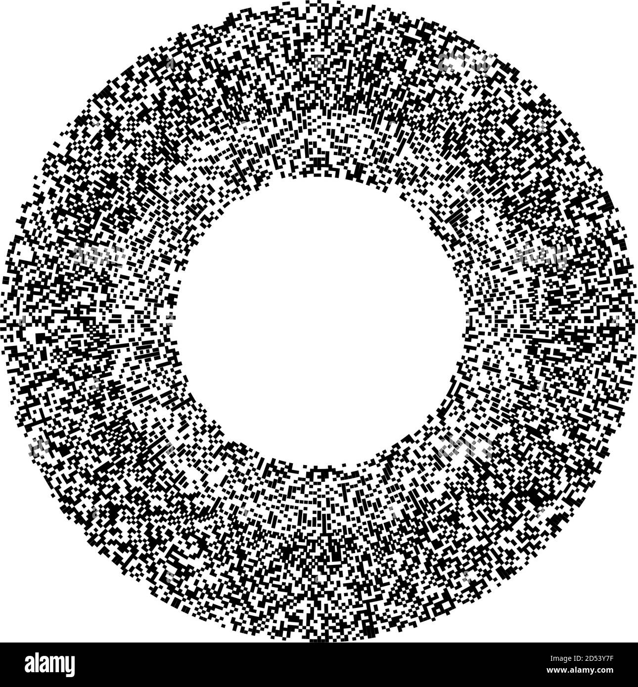 Zufällige Quadrate in Kreisbildung abstraktes Schwarz-Weiß, monochromes, graues geometrisches Element. Kreis, kreisförmiges Mosaik Stock Vektor