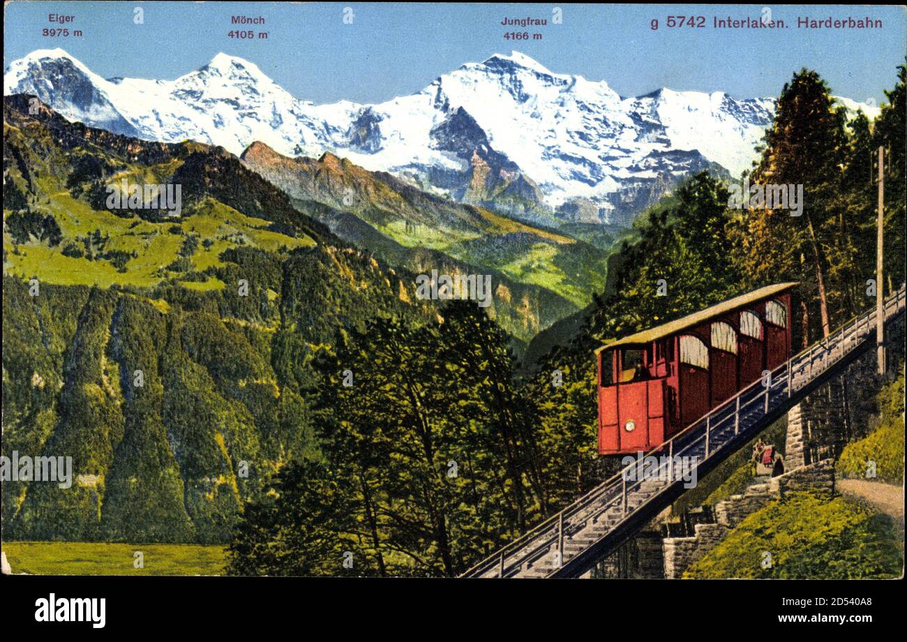 Interlaken Kt. Bern Schweiz, Harderbahn, Bergbahn, Eiger, Mönch, Jungfrau Stockfoto