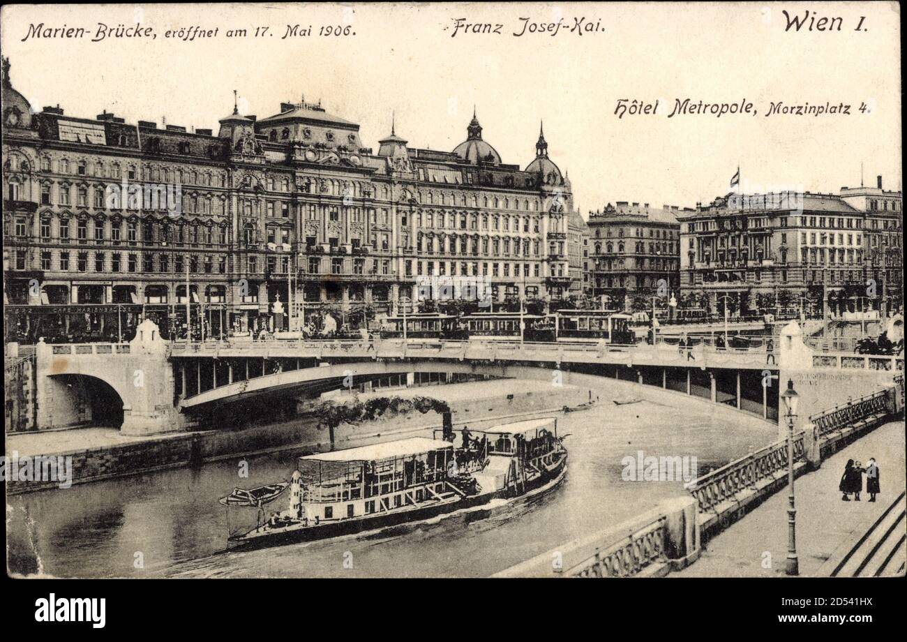 Wien, Marienbrücke, Franz Josef Kai, Hotel Metromole, Morzinplatz 4 - weltweite Nutzung Stockfoto