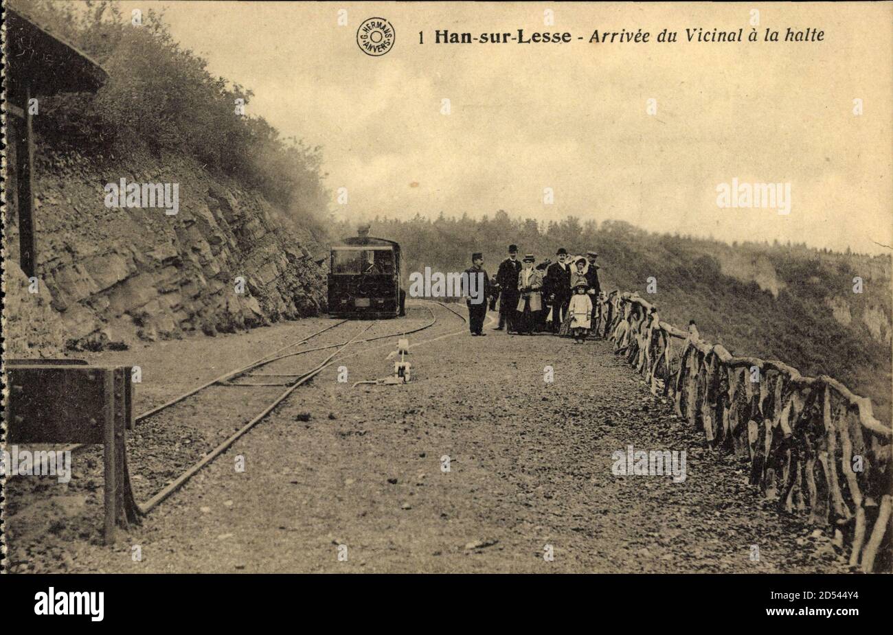 Han sur Lesse Namur Wallonien, Arrivée du vicinal à la halte, Dampflok weltweit Stockfoto