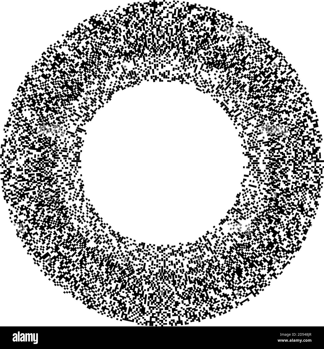 Zufällige Quadrate in Kreisbildung abstraktes Schwarz-Weiß, monochromes, graues geometrisches Element. Kreis, kreisförmiges Mosaik Stock Vektor