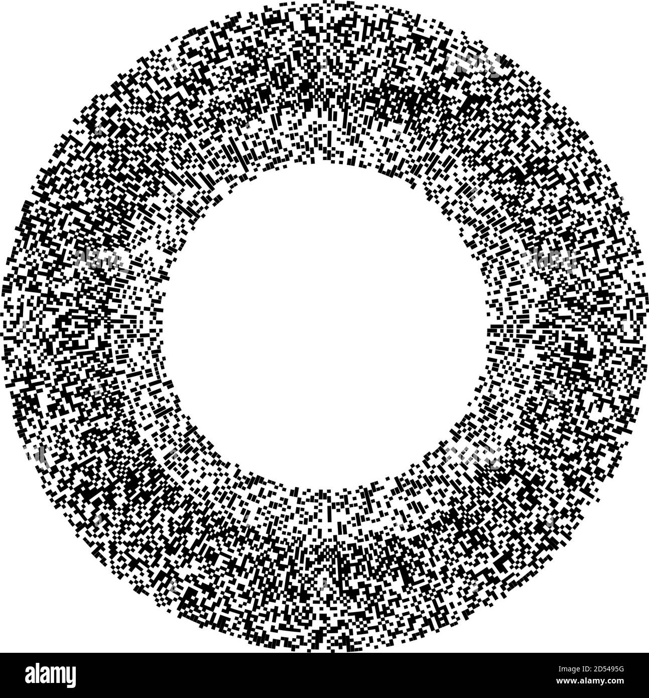 Zufällige Quadrate in Kreisbildung abstraktes Schwarz-Weiß, monochromes, graues geometrisches Element. Kreis, kreisförmiges Mosaik Stock Vektor
