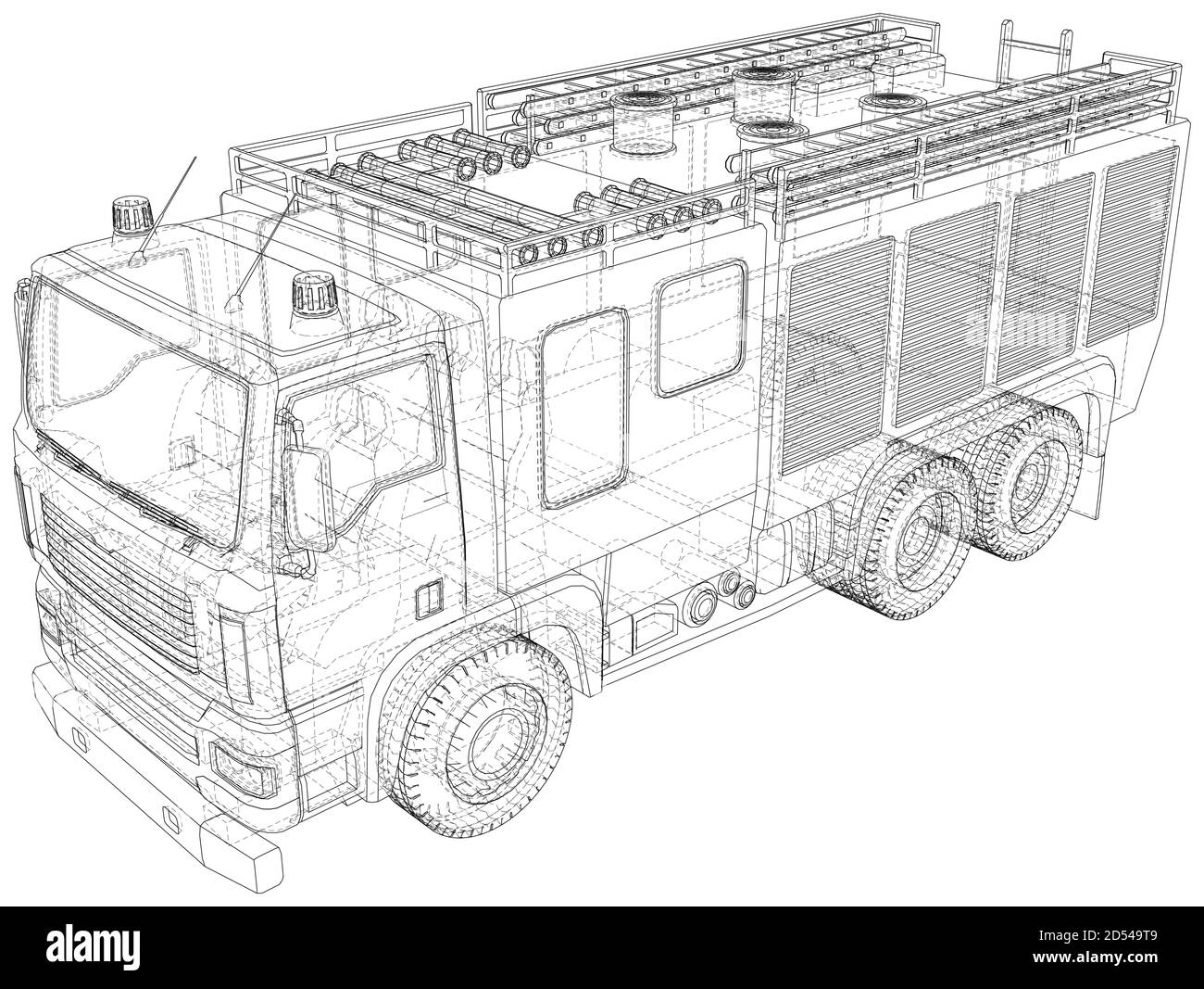 Vector Wire-Frame isoliert Feuer LKW auf Hintergrund. Vektorrendering von 3d Stock Vektor