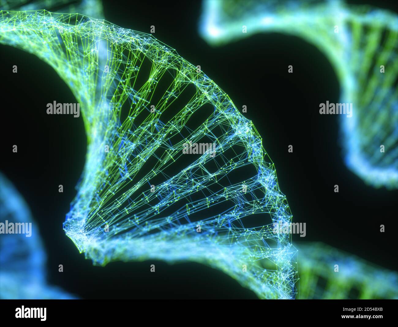 Abstraktes Bild der genetischen Codes DNA. Konzeptbild für den Einsatz als Hintergrund. 3D-Darstellung. Stockfoto