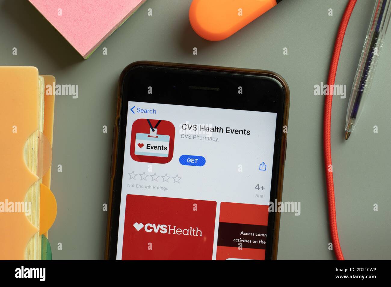New York, USA - 29. September 2020: CVS Health Events Mobile App Logo auf dem Handy-Bildschirm Nahaufnahme, illustrative Editorial Stockfoto