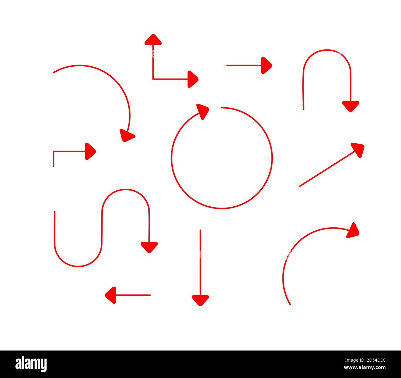 Große Set Pfeile und Richtungen Zeichen. Dünne rote Linie und Pfeil. Vektor auf weißem Hintergrund isoliert. Bearbeiten Sie einfach die Dicke von Linien. Stock Vektor