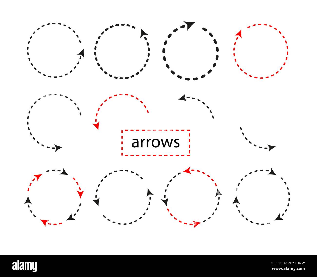 Große Set Kreis Pfeile und Richtungen Zeichen. Dünne runde Linie und Pfeil. Vektor schwarz und rot isoliert auf weißem Hintergrund. Bearbeiten Sie einfach die Dicke von Linien. Stock Vektor