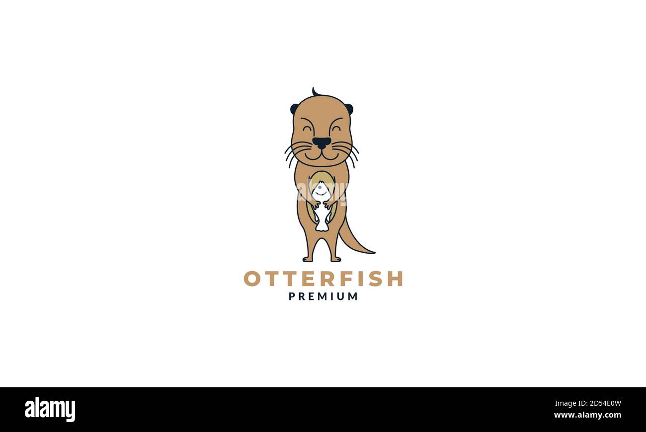 otter mit Fisch niedlich Cartoon Logo Vektor Illustration Design Stock Vektor