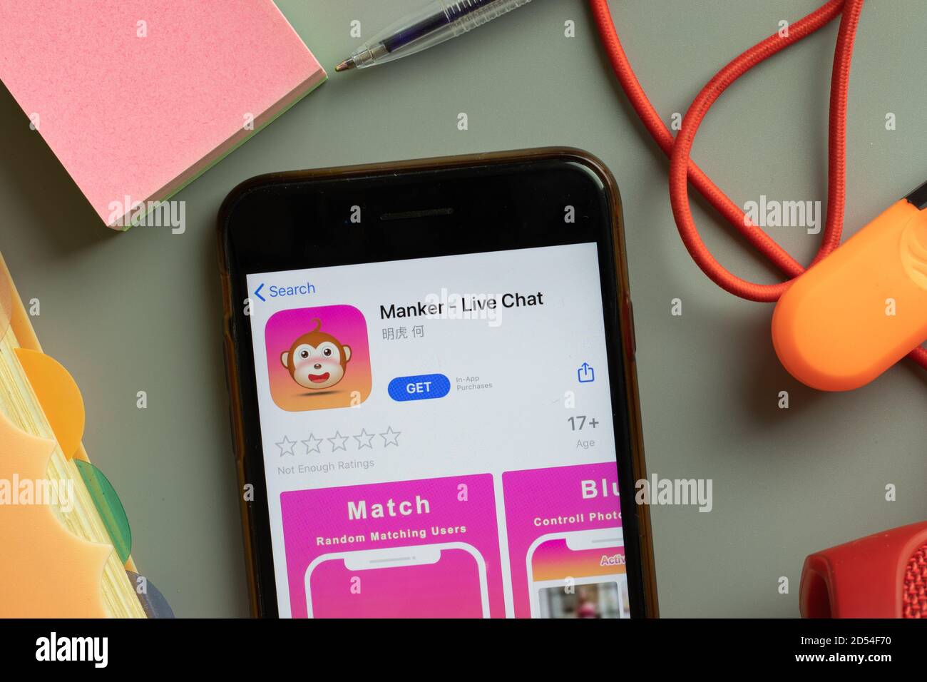 New York, USA - 27. September 2020: Manker Live Chat mobile App Logo auf dem Handy-Bildschirm Nahaufnahme, illustrative Editorial Stockfoto