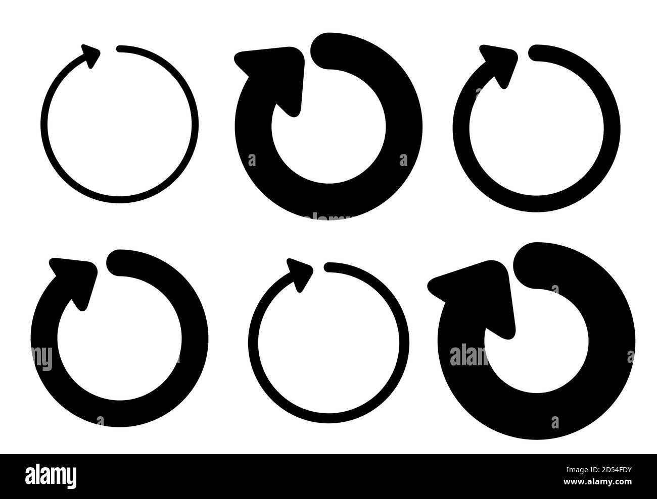 Große Set Kreis Pfeile und Richtungen Zeichen. Runde dicke und dünne Linien von Racks. Vektor schwarzen Kreis auf weißem Hintergrund isoliert. Stock Vektor