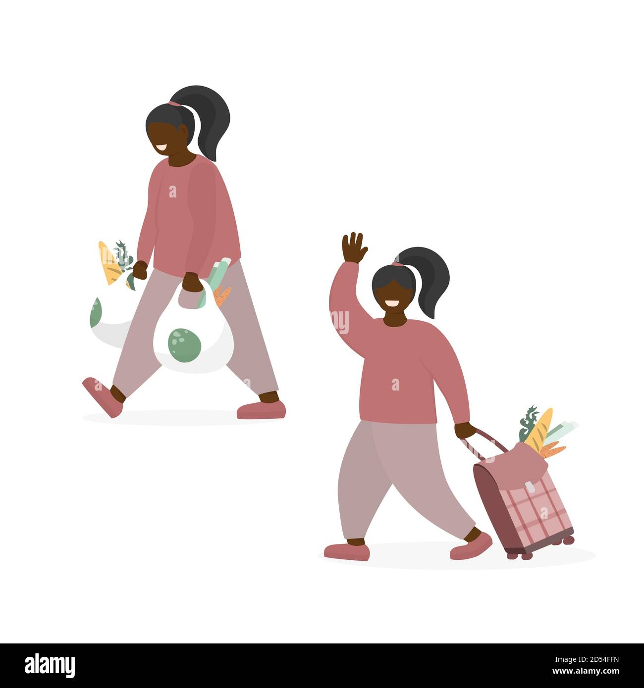 Vektor-Illustration isoliert Frau mit Paketen, Einkaufstasche Stock Vektor