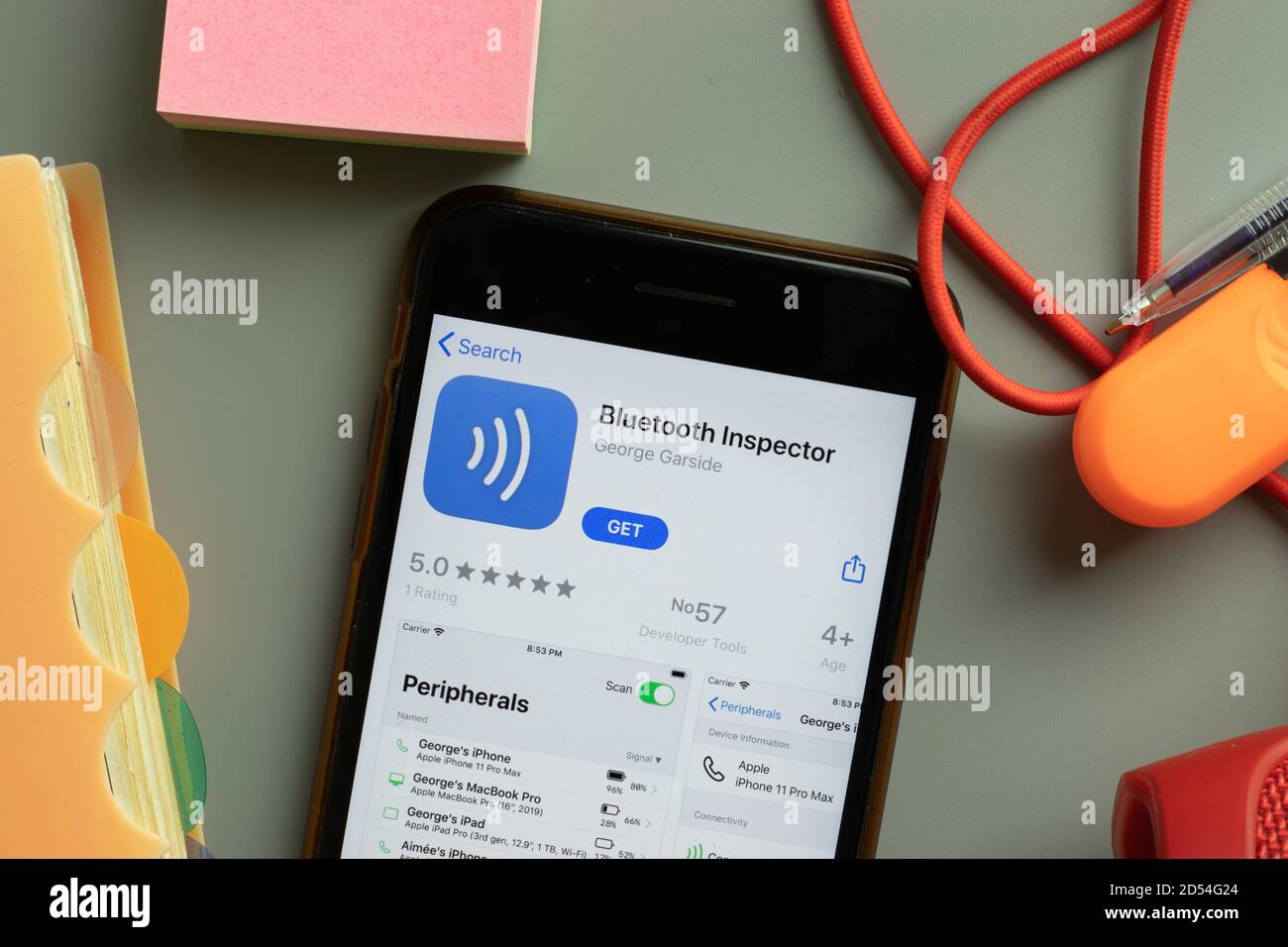 New York, USA - 28. September 2020: Bluetooth Inspector mobile App-Logo auf Handy-Bildschirm Nahaufnahme, illustrative Editorial Stockfoto