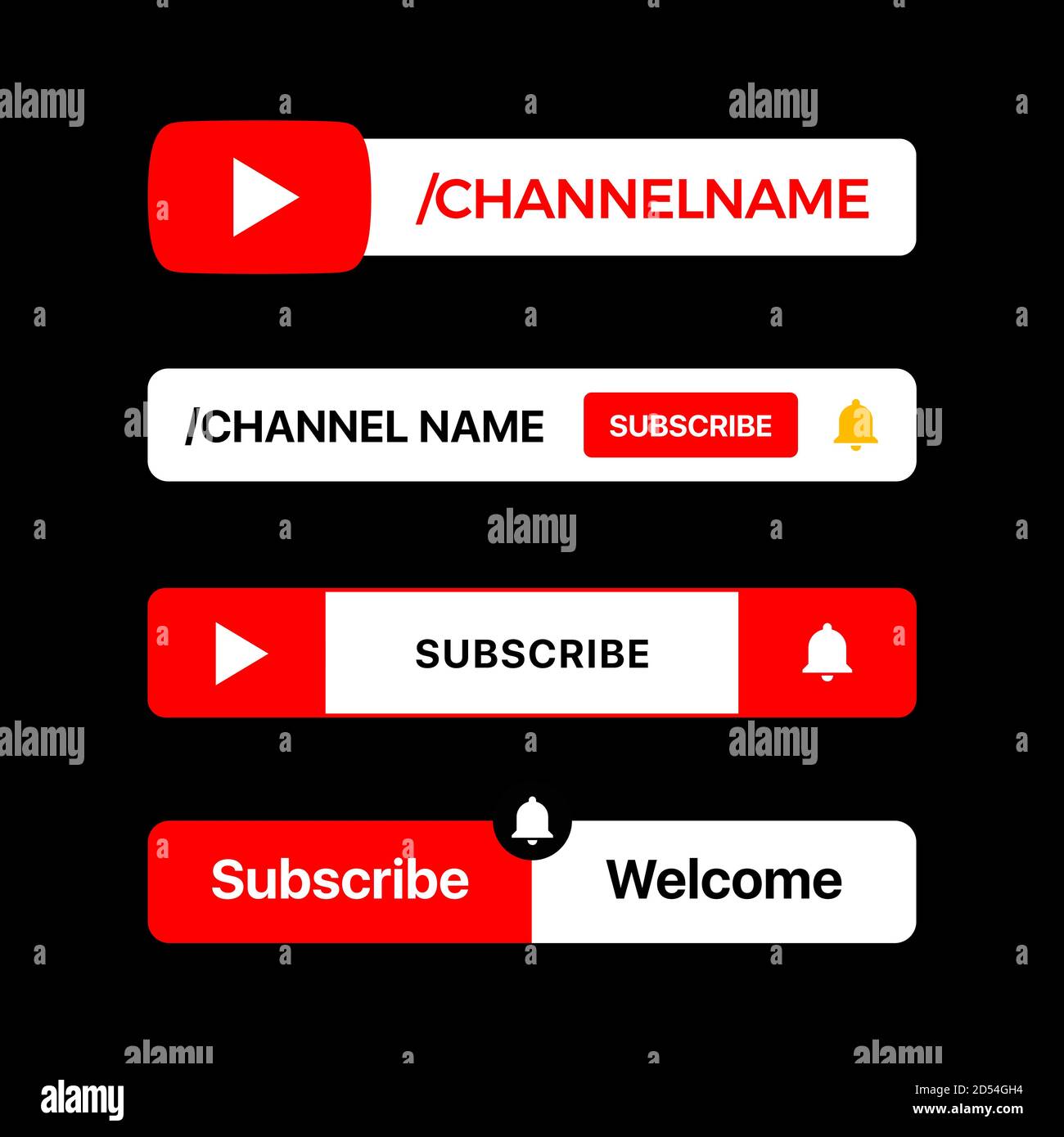 Youtube-Schaltfläche Eingestellt. Youtube Unteres Drittel. Youtube-Kanalname. Abonnieren Stock Vektor