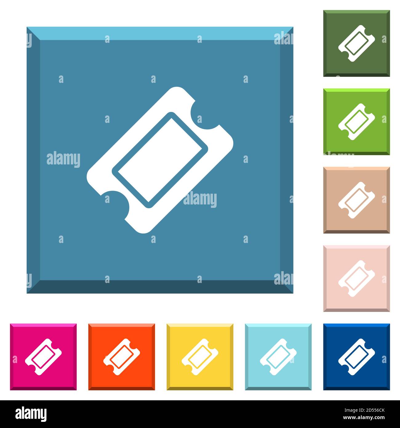 Einzelticket weiße Symbole auf kantigen quadratischen Tasten in verschiedenen Trendige Farben Stock Vektor