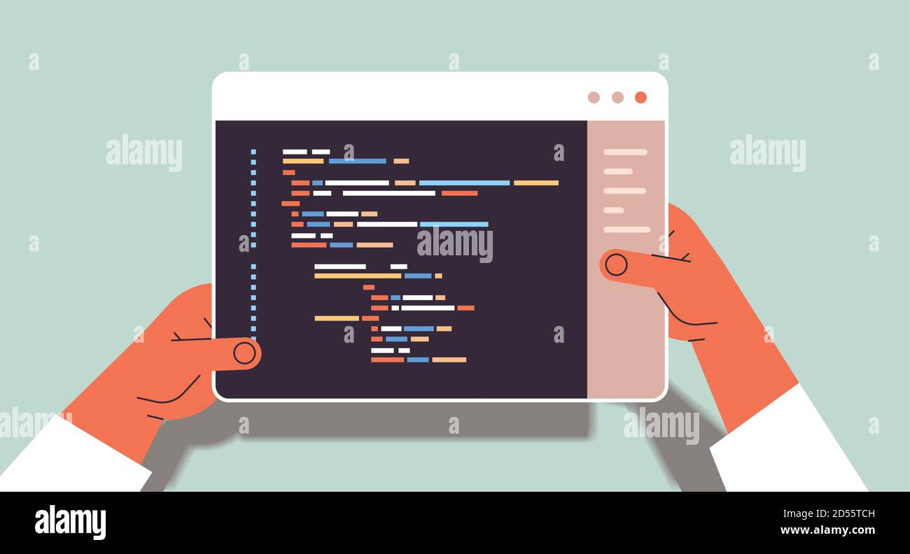 Web-Entwickler Hände mit Tablet-pc erstellen Programm-Code-Entwicklung Von Software und Programmierkonzept Vektordarstellung Stock Vektor