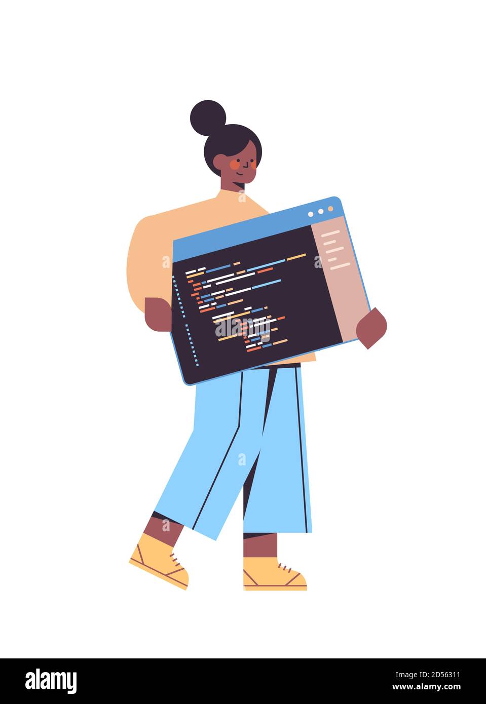 Weibliche Web-Entwickler Erstellen von Programm-Code-Entwicklung von Software und Programmierung Konzept volle Länge vertikale Vektor-Illustration Stock Vektor