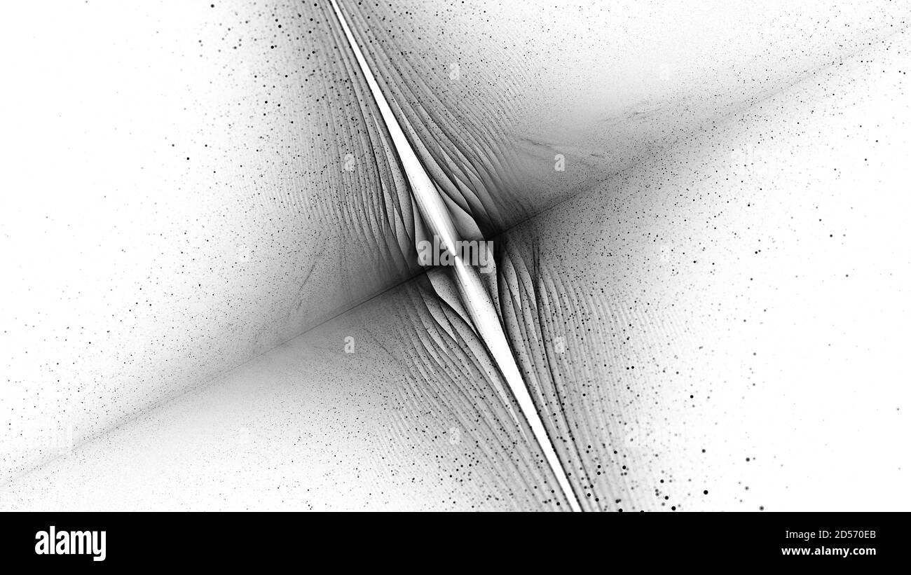 Stringtheorie invertiert schwarz und weiß, computergenerierte abstrakte Intensitätskarte, 3D-Rendering Stockfoto