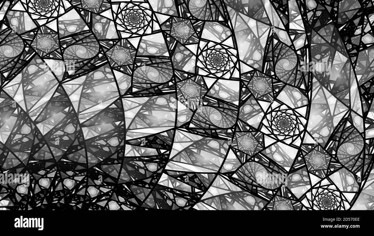 Schwarz-Weiß-Buntglasstruktur, computergenerierte abstrakte Intensitätskarte, 3D-Rendering Stockfoto