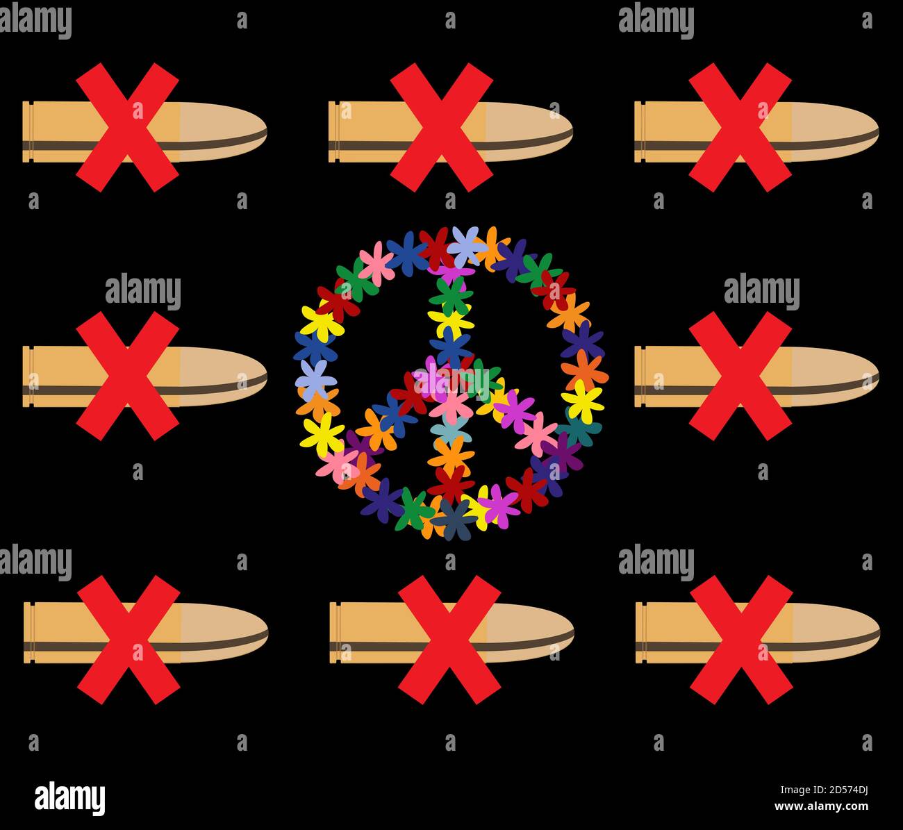 Kein Krieg. Nicht schießen. Vektorgrafik auf schwarzem Hintergrund Stock Vektor