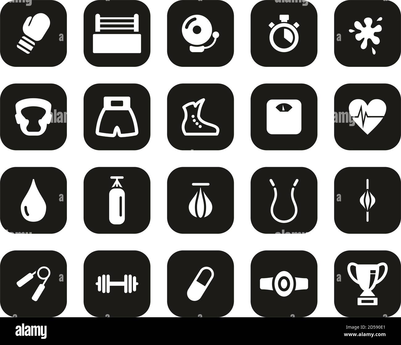 Boxen Sport & Ausrüstung Icons Weiß Auf Schwarz Flat Design Groß Einstellen Stock Vektor